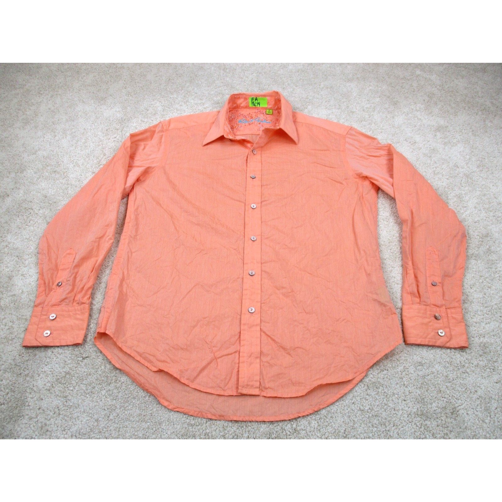 Robert Graham Shirt Mens Large L Orange Flip Cuff Cotton Silk Blend Button Up *